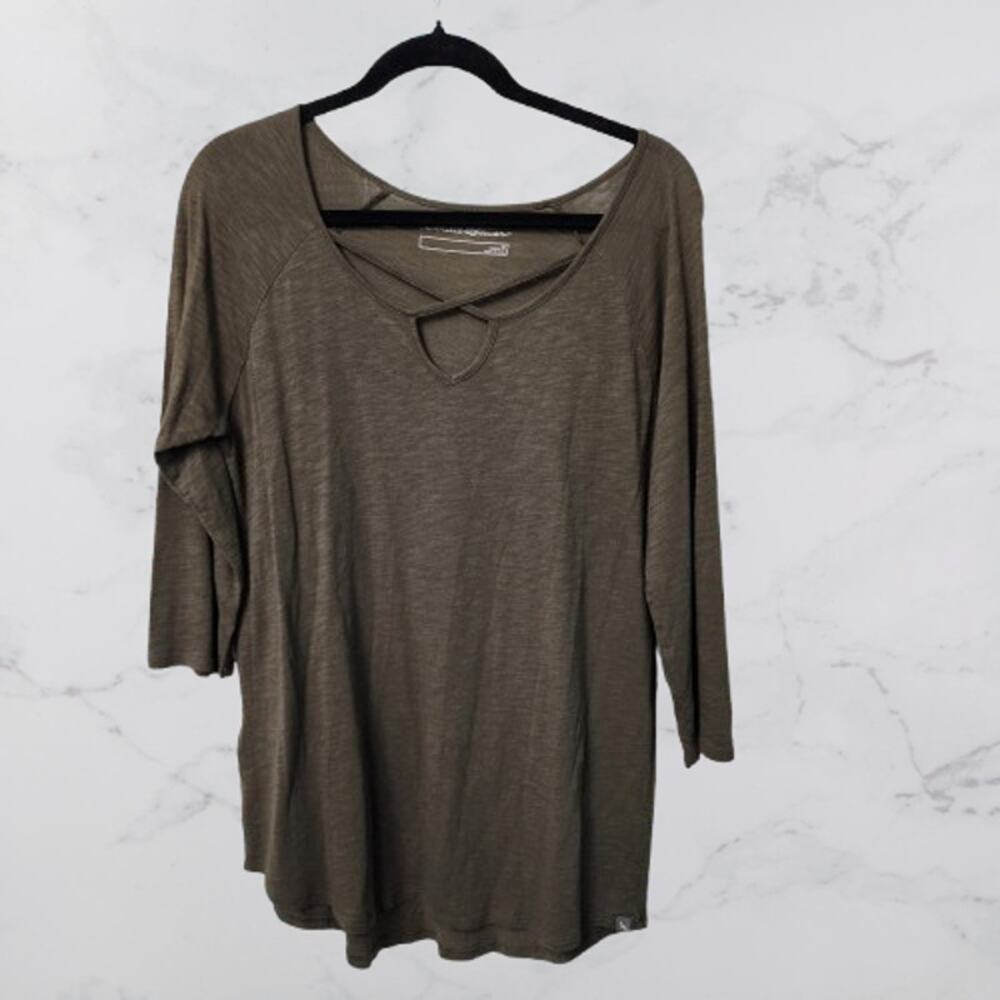 Eddie Bauer Gate Check 3/4-Sleeve Cross-Front Tunic Medium Olive GReen